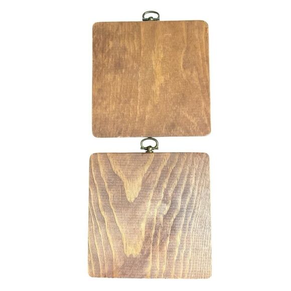 Wood Framed Ceramic Tile Trivets Blue Jay & Robin Pattern Vintage Pair Cottage - Picture 4 of 4